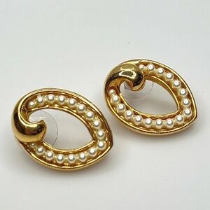 Avon Gold Tone Faux Pearl Dangle Drop Earrings